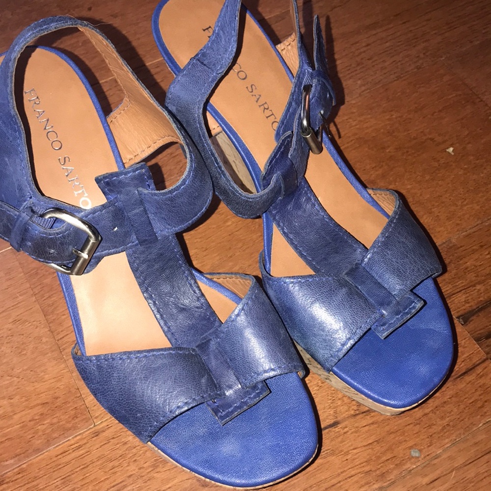 Franco Sarto blue leather wedges